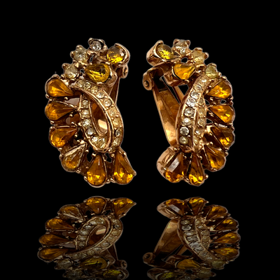 Fabulous Topaz and Clear Rhinestone Vintage Clip Earring - unsigned beauty attributed to Weiss or Eisenberg - Art.693/6