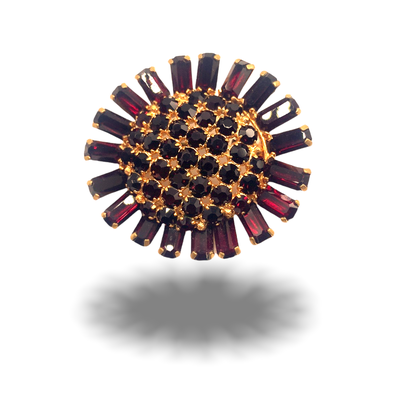 Fabulous Vintage Bohemian Garnet Style Sunflower Brooch - deep red rhinestones top quality, unfoiled stones -Art.475