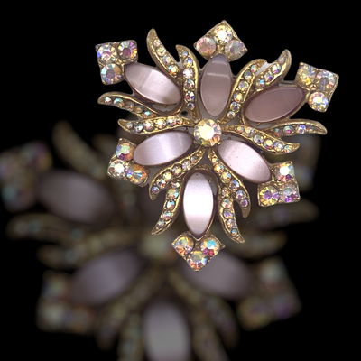 Excellent 1950 vintage brooch - flower petals in thermoset and bright AB crystals - -Art.465/2