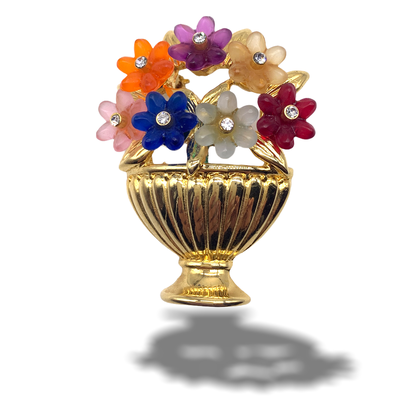 Elegant basket multi-colored fruit salad flowers brooch -Floral arrangement in Giardinetti design w/molded glass and crystals-art.284/6