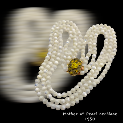 1950s Exquisite Mother of Pearl (MOP) Three strand necklace w/One of a Kind Murrina clasp - Original Venetian art - Art.424/6