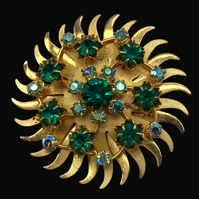 1950s Vintage Lovely Large Goldtone & emerald Stone Brooch   -Art.786/3-
