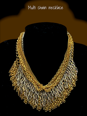 Late 1950s multi chain bib necklace - A gorgeous gold & silver tone chain inspired drape necklace. - Art.893/5