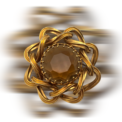 Late 1950s European great glass topaz Brooch - trendy design pin with large gold link chain frame - Art.434/5