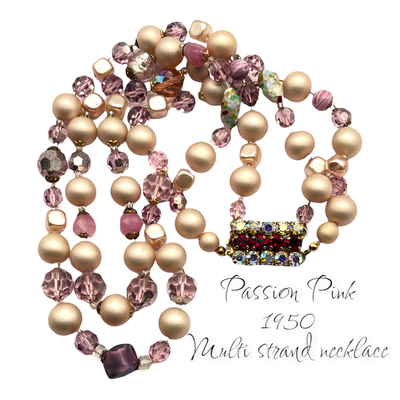 Sugary look Venetian two strands in pink nuances glass bead w/AB luster necklace - transparencies & fanciful beads - Art.557/6
