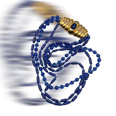 Eye-catching Cornflower color 3 strands necklace with large ornate clasp - popping color beads- Art.164/6