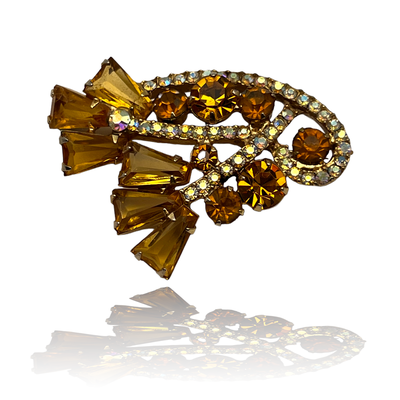 Fabulous bouquet flowers Topaz w/unfoiled Keystone glass brooch - Pave Set AB rhinestones Extraordinary Sparkle- Art.382/5