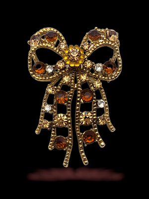 Adorably bright and elegant large Bow shaped Brooch - airy golden structure adorned with Autumn colors - Art.107/5