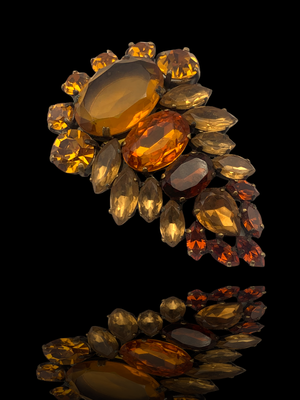 Vintage European Designer Quality Brooch in Autumn Colored Rhinestones - Original shape and great stones -- Art.774/4