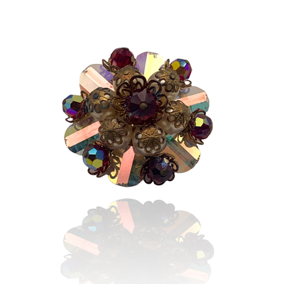 Old pearls, AB Rhinestone Crystal Disk and ruby beads layered brooch -  antique darling European beauty  -Art.116/4-