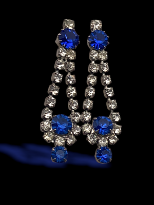  1950s Capri Blue and dazzling Clear rhinestones dangle Earrings - charming Old Hollywood style --art.283/5