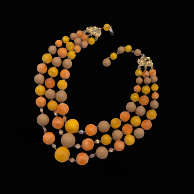50s Vibrant color Three strand beaded cascade necklace -fantastic colors,beautiful textures and dazzling AB faceted glass beads -Art.573/2