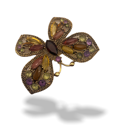 Vintage Signed Monet Jeweled Gold Tone Butterfly Pin Brooch - harmony of colors on a Russian gold finish - figural butterfly pin - Art.687/4