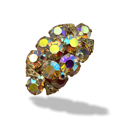 1950s glittering hyacinth unfoiled stones and filigree european brooch - Large AB rhinestones & alluring flashes, on silver finish -Art.92/4