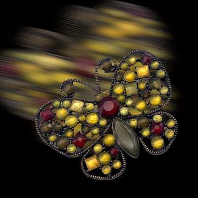 Nice vintage 1970s large butterfly brooch - luminous faceted cabochons in happy colors --Art.863/5 -sold out