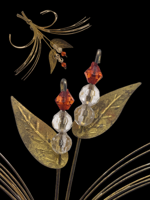 1940's European craft design large spray bouquet - transparent and red glass wired beads flowers - Art.38/5