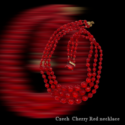 Art Deco Cherry Crystal Faceted Bead 3 strands Necklace in a luminous cascaded design -- Art.999/5