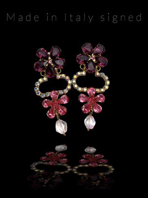Italian Couture super glowing chandelier earrings Signed with purple and pink crystals accentuated by AB chaton --art.660/5
