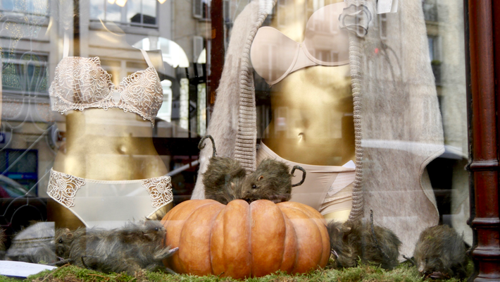 Souris & Mannequins chez Melle Claverie, enseigne de corsets, Rue du Faubourg Saint Martin, 75010 Paris, F,