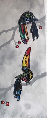 Tukane, Acryl auf Leinwand. 50 x 20 cm.  25,00 €