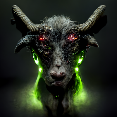 Modjourney AI Art digital Art Josh Vangore Horror Devil Demon green tentacles tentakel Dark Art DarkArt Goat