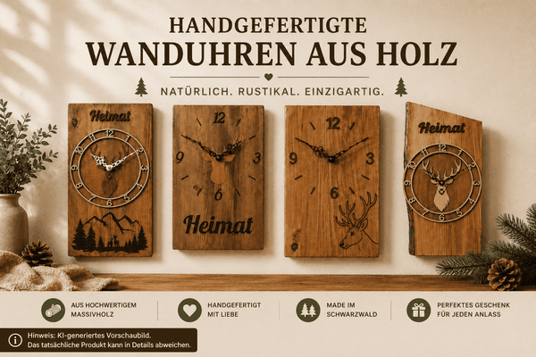 Handgefertigte Holzuhren mit Hirschmotiv 