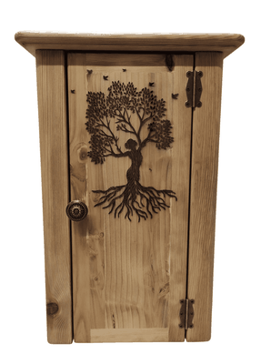 Hängeschrank aus Massivholz mit Baum des Lebens handgefertigt
