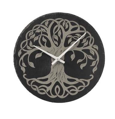 Runde Wanduhr aus Schiefer mit Baum des Lebens Motiv