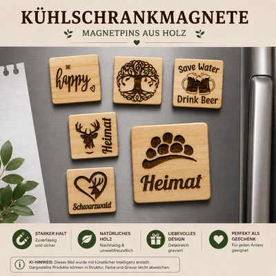 Kühlschrankmagnet & Magnetpins aus Holz handgefertigt 