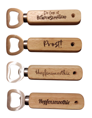 Flaschenöffner aus Holz mit Gravur handgefertigt