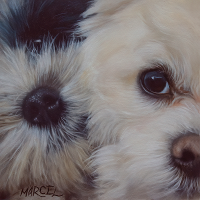 Chewy and Chubby, Oil on Board, 6"x6".
