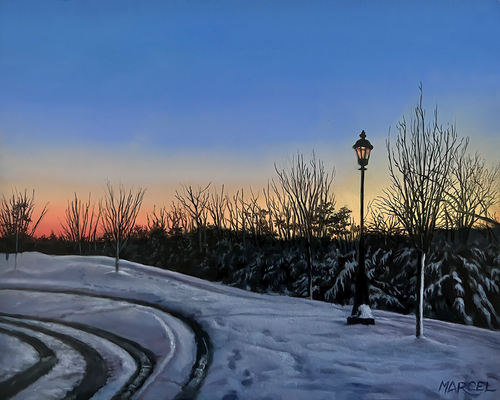 Cold Sunset, oil on board, 10”x8”. Original available.