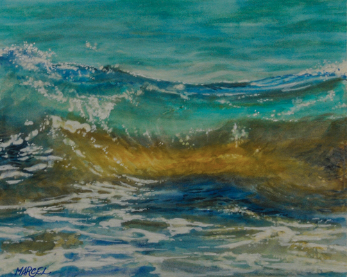 Wave, watercolor on board, 10”x 8”. Original available.