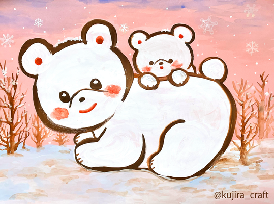 水彩絵具　シロクマ親子