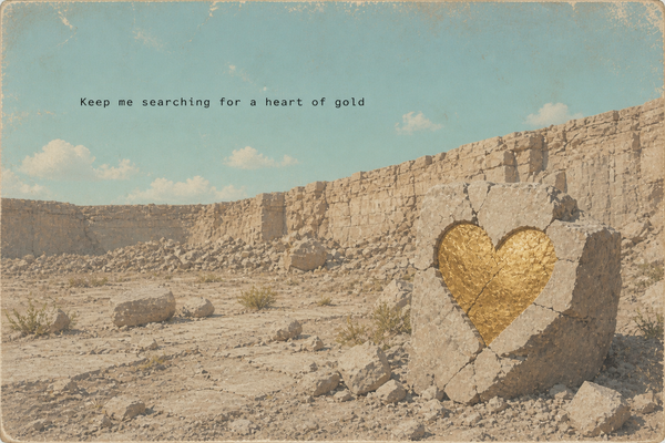 Computercollage mit ästhetischem Steinbruch und Herz aus Gold von Uta Nitschke