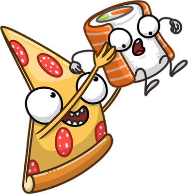 pizza et sushii - restauration - alimentation - smiley émoticône émoji cartoon clipart illustration - artémotic