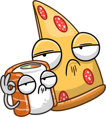 pizza et sushii - restauration - alimentation - smiley émoticône émoji cartoon clipart illustration - artémotic