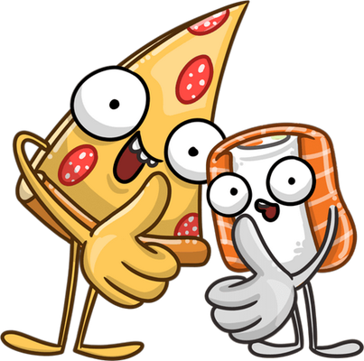 pizza et sushii - restauration - alimentation - smiley émoticône émoji cartoon clipart illustration - artémotic