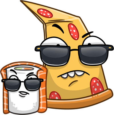 pizza et sushii - restauration - alimentation - smiley émoticône émoji cartoon clipart illustration - artémotic