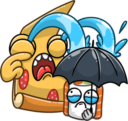 pizza et sushii - restauration - alimentation - smiley émoticône émoji cartoon clipart illustration - artémotic