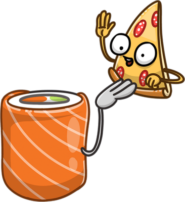 pizza et sushii - restauration - alimentation - smiley émoticône émoji cartoon clipart illustration - artémotic