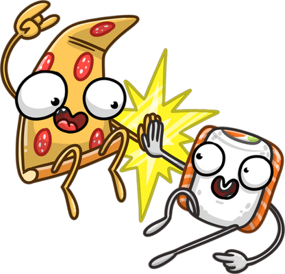 pizza et sushii - restauration - alimentation - smiley émoticône émoji cartoon clipart illustration - artémotic