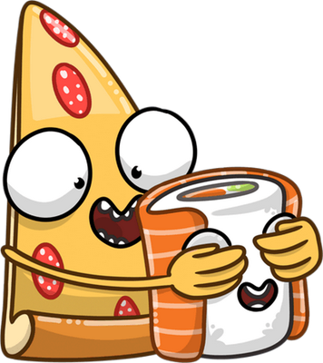 pizza et sushii - restauration - alimentation - smiley émoticône émoji cartoon clipart illustration - artémotic