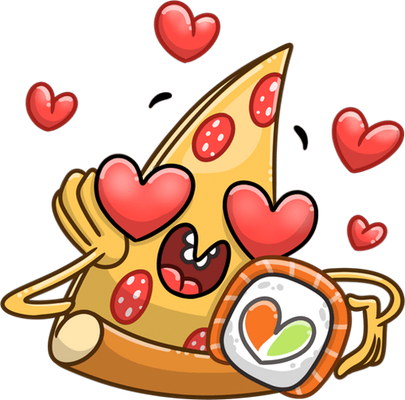 pizza et sushii - restauration - alimentation - smiley émoticône émoji cartoon clipart illustration - artémotic