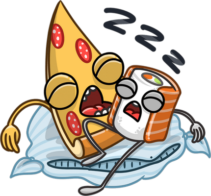 pizza et sushii - restauration - alimentation - smiley émoticône émoji cartoon clipart illustration - artémotic