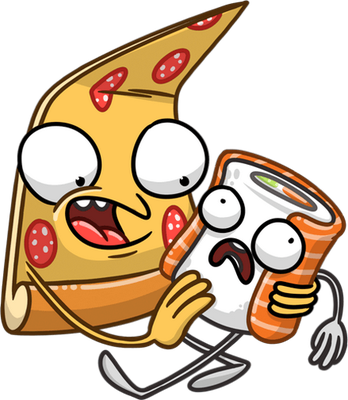 pizza et sushii - restauration - alimentation - smiley émoticône émoji cartoon clipart illustration - artémotic