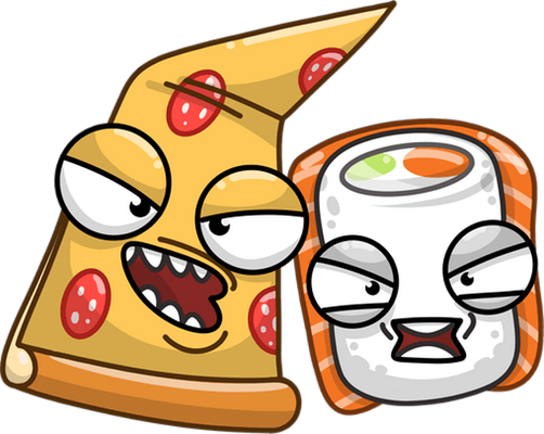 pizza et sushii - restauration - alimentation - smiley émoticône émoji cartoon clipart illustration - artémotic