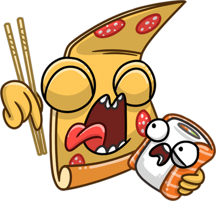 pizza et sushii - restauration - alimentation - smiley émoticône émoji cartoon clipart illustration - artémotic