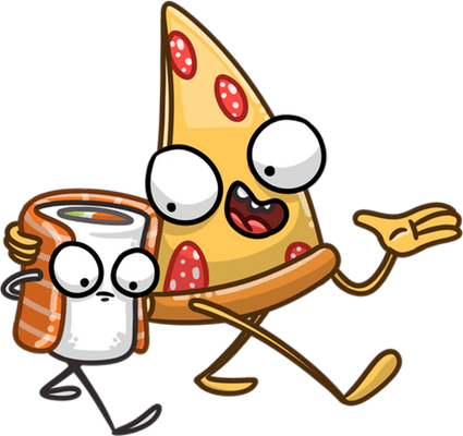 pizza et sushii - restauration - alimentation - smiley émoticône émoji cartoon clipart illustration - artémotic