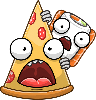 pizza et sushii - restauration - alimentation - smiley émoticône émoji cartoon clipart illustration - artémotic